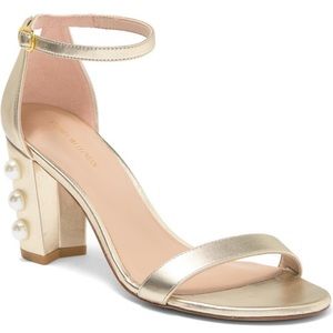 Stuart Weitzman - Nearly Nude Pearly Stud Block Heel Sandal